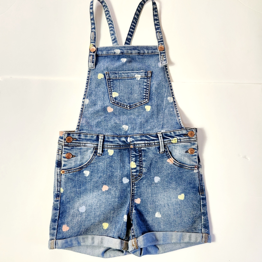 Cat & Jack Blue Heart Print Girl's  Overalls Size: 10/12